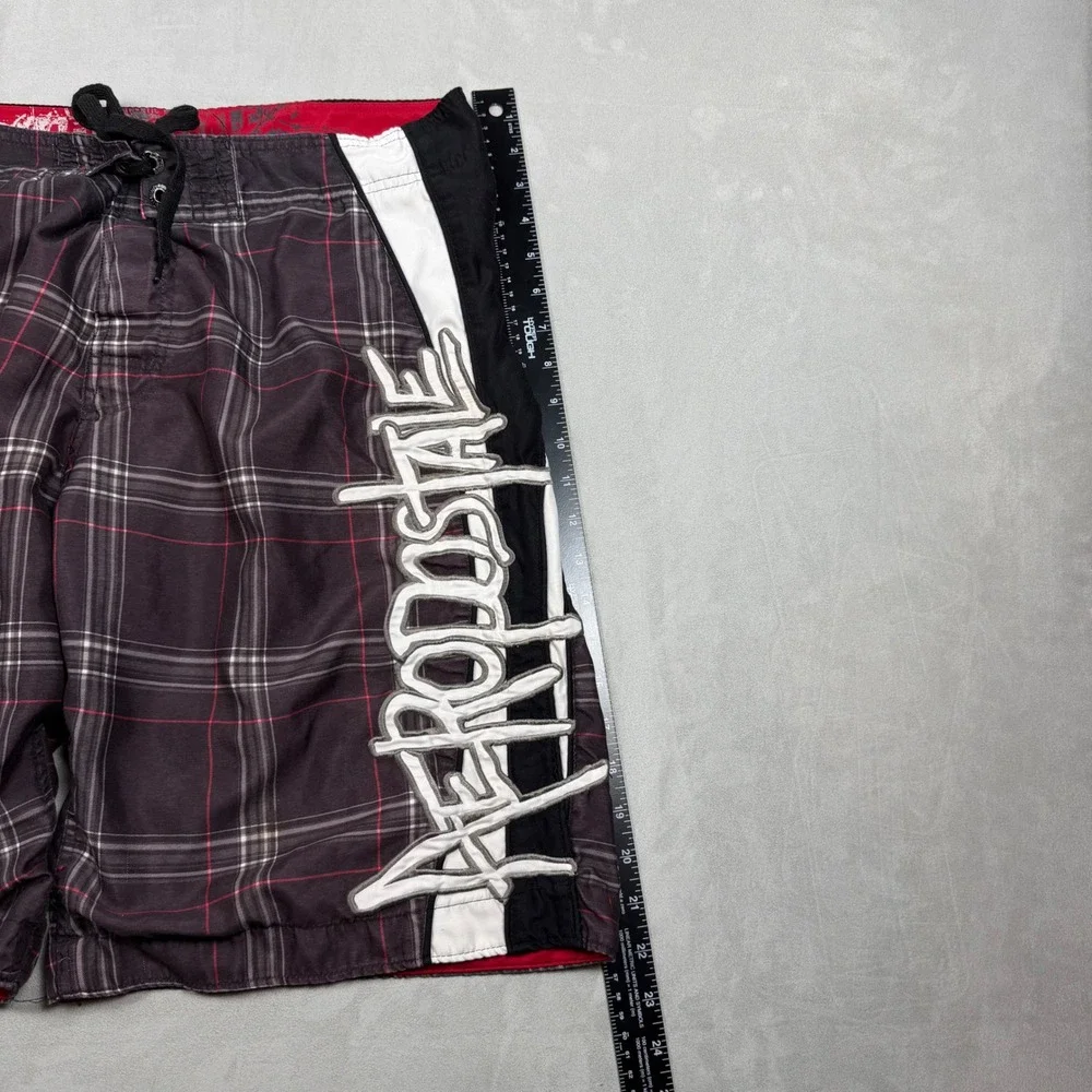 Y2K Mens Aeropostale Plaid Embroidered Logo Board Shorts Swim Trunks 34
